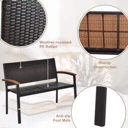 Costway Outdoor Garden Stackable Bench All-Weather PE Wicker Loveseat in Dark Brown - thumbnail 4