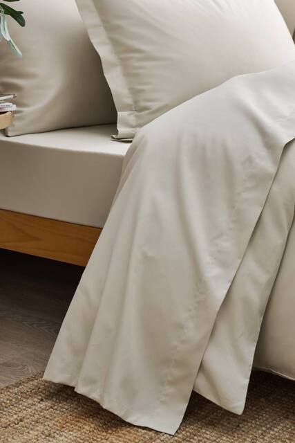 CHRISTY 400TC Luxury Cotton Sateen Plain Dye Bedding Flat Sheets in Light Beige - Size: Double - image 1