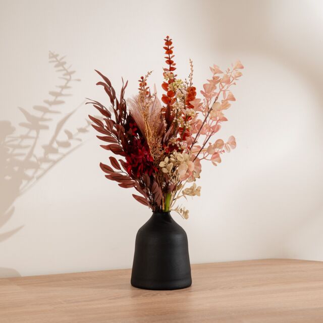 Scottish Everlastings Ltd 60cm Red & Brown Mixed Bouquet in 18.5cm Black Vase - image 1