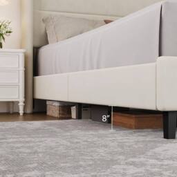FORGEVIO Full Size Bed Frame Headboard Velvet Upholstered Platform Bedframe in White - thumbnail 5