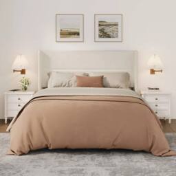 FORGEVIO Full Size Bed Frame Headboard Velvet Upholstered Platform Bedframe in White - thumbnail 1