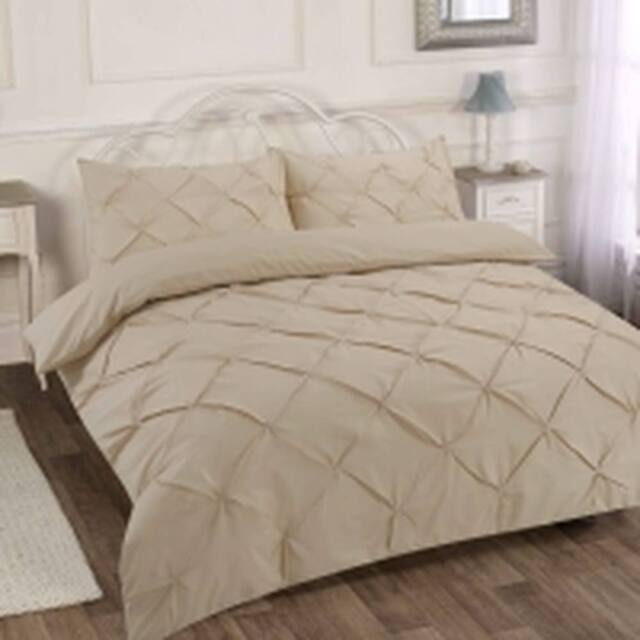 Homes-Linen Luxury Alexandra Pintuck Pleated Duvet Cover Set in Beige - Size: Single - image 1