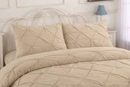 Homes-Linen Luxury Alexandra Pintuck Pleated Duvet Cover Set in Beige - Size: Single - thumbnail 2