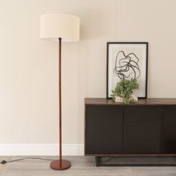 ValueLights Heather Dark Wood Stem Floor Lamp with Natural Drum Lamp Shade & LED Bulb in White - thumbnail 3