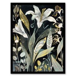 "Artery8 Lily Flowers Dark Stylised Floral Painting Framed Art Print in Black - Size: W12"" x H16""" - thumbnail 1