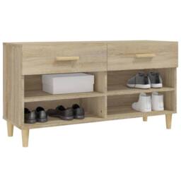 Berkfield Home Shoe Cabinet Sonoma Oak 102x35x55 cm Engineered Wood in Light Tan - Size: 102 x 35 x 55 cm - thumbnail 4