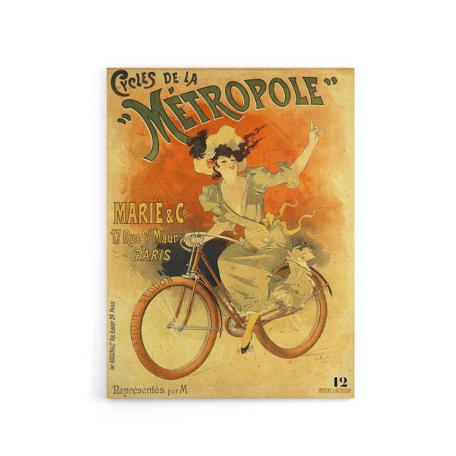 "Artery8 Metropole Cycles French Vintage Advert Canvas Wall Art Print in Beige - Size: W18"" x H24""" - image 1