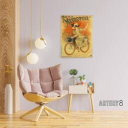 "Artery8 Metropole Cycles French Vintage Advert Canvas Wall Art Print in Beige - Size: W18"" x H24""" - thumbnail 3