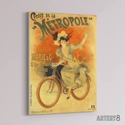 "Artery8 Metropole Cycles French Vintage Advert Canvas Wall Art Print in Beige - Size: W18"" x H24""" - thumbnail 2