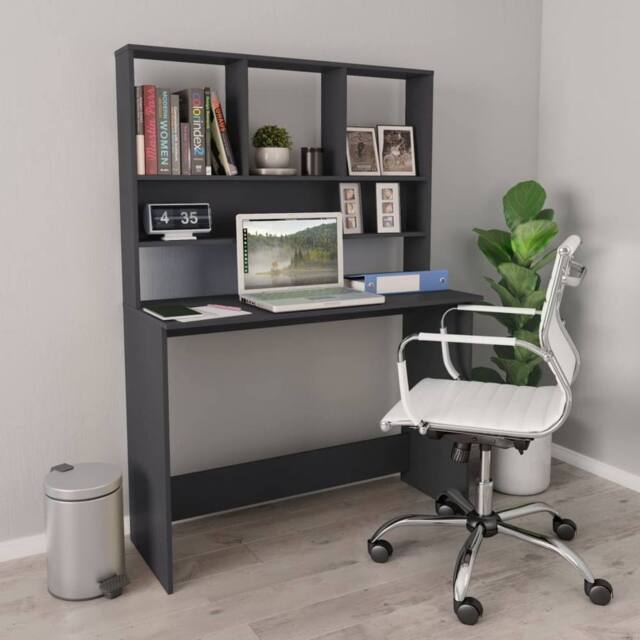 Berkfield Home Desk with Shelf Grey 110x45x157 cm Engineered Wood - Size: 110 x 45 x 157 cm - image 1
