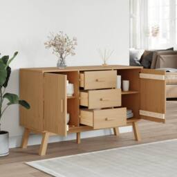 Berkfield Home Sideboard OLDEN Brown 114x43x73.5cm Solid Wood Pine in Light Brown - Size: 114x43x73.5 cm - thumbnail 4