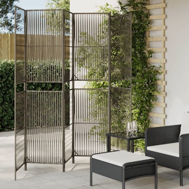 Berkfield Home Room Divider 6 Panels Grey Poly Rattan - image 1
