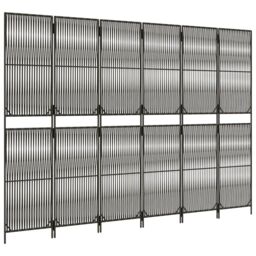 Berkfield Home Room Divider 6 Panels Grey Poly Rattan - thumbnail 4