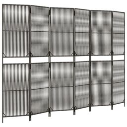 Berkfield Home Room Divider 6 Panels Grey Poly Rattan - thumbnail 2