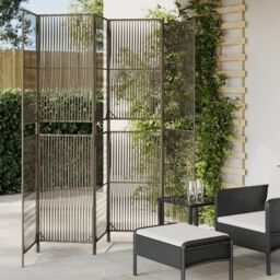 Berkfield Home Room Divider 6 Panels Grey Poly Rattan - thumbnail 1