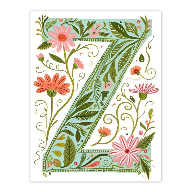 "Artery8 Women's Wall Art Print Letter Z in Bright Watercolour Pretty Wildflowers Floral Word Art For Her Poster - Size: W18"" x H24""" - image 1