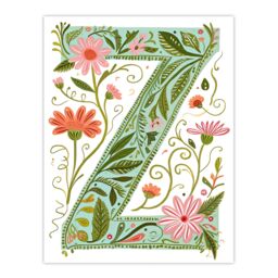 "Artery8 Women's Wall Art Print Letter Z in Bright Watercolour Pretty Wildflowers Floral Word Art For Her Poster - Size: W18"" x H24""" - thumbnail 1