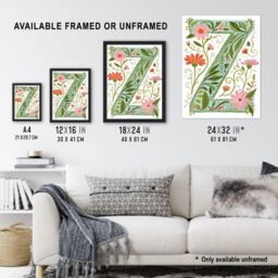 "Artery8 Women's Wall Art Print Letter Z in Bright Watercolour Pretty Wildflowers Floral Word Art For Her Poster - Size: W18"" x H24""" - thumbnail 3