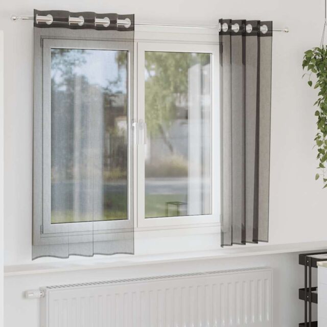 Berkfield Home Voile Curtains with Grommets 2 pcs Black 140x140 cm - image 1