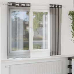 Berkfield Home Voile Curtains with Grommets 2 pcs Black 140x140 cm - thumbnail 1