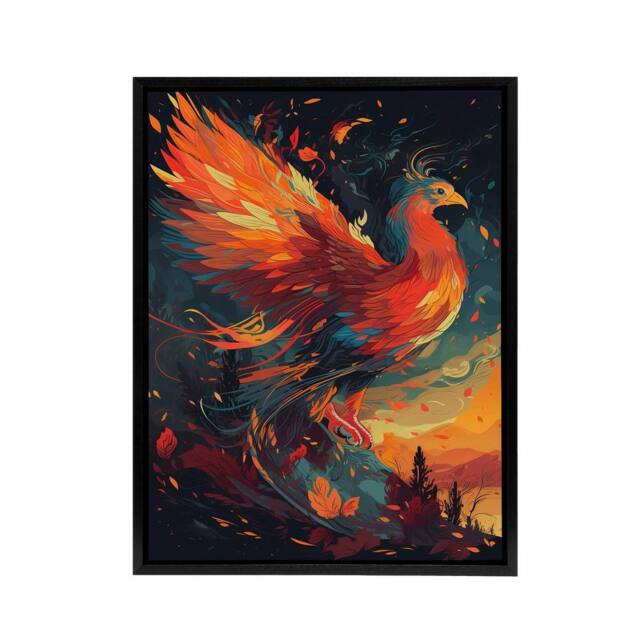"Artery8 Phoenix Bird Spreading Wings Framed Canvas Wall Art Print in Orange - Size: W18"" x H24""" - image 1