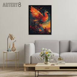 "Artery8 Phoenix Bird Spreading Wings Framed Canvas Wall Art Print in Orange - Size: W18"" x H24""" - thumbnail 3