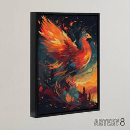 "Artery8 Phoenix Bird Spreading Wings Framed Canvas Wall Art Print in Orange - Size: W18"" x H24""" - thumbnail 2