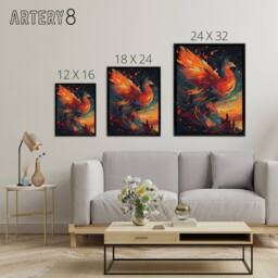 "Artery8 Phoenix Bird Spreading Wings Framed Canvas Wall Art Print in Orange - Size: W18"" x H24""" - thumbnail 4