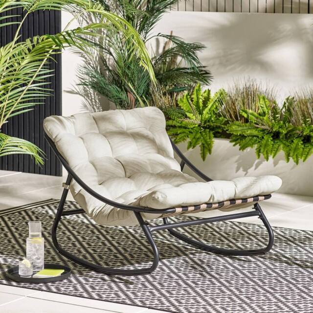 FurnitureboxUK Hydra Metal Outdoor Garden Rocking Chair in Cream - image 1