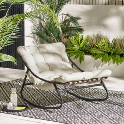 FurnitureboxUK Hydra Metal Outdoor Garden Rocking Chair in Cream - thumbnail 1