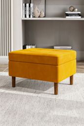 Living and Home Modern Rectangular Tufted Velvet Footstool Storage Ottoman in Yellow - thumbnail 2