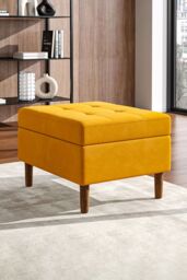 Living and Home Modern Rectangular Tufted Velvet Footstool Storage Ottoman in Yellow - thumbnail 1