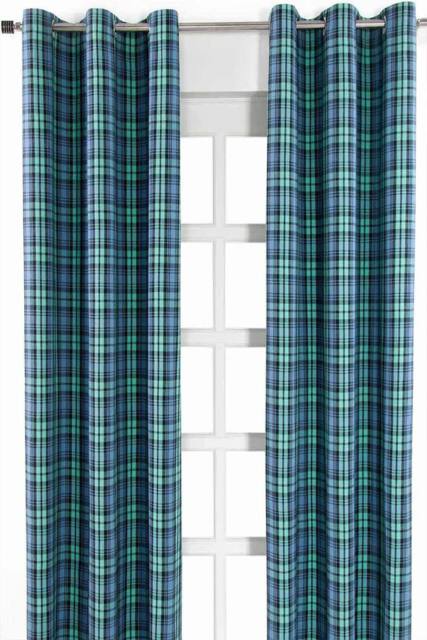 Homescapes Black Watch Tartan Ready Made Eyelet Curtain Pair in Green - Size: 140 cm width x 229 cm drop - image 1