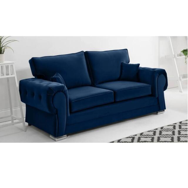 Furniture 786 Chingford Plush Velvet Full Back 3 Seater Sofa in Mid Blue - image 1