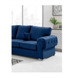 Furniture 786 Chingford Plush Velvet Full Back 3 Seater Sofa in Mid Blue - thumbnail 2