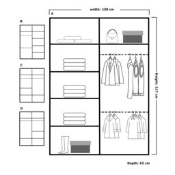 MN Furniture Wardrobe with Sliding Door-Mirror & LED Light 150cmx217cm in Black - Size: 150 cmx217 cm - thumbnail 3