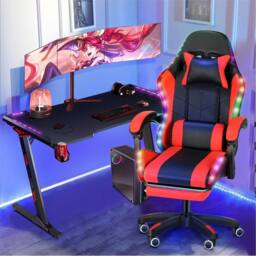 Nordara RGB LED Gaming Chair Ergonomic Swivel Office Computer Chair Red in Black
