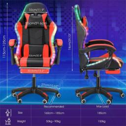Nordara RGB LED Gaming Chair Ergonomic Swivel Office Computer Chair Red in Black - thumbnail 2