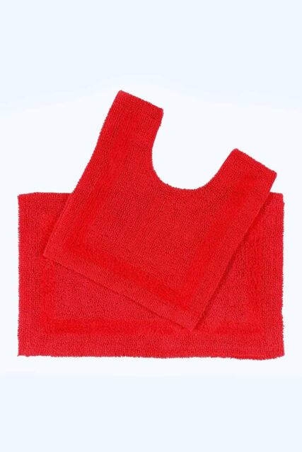 Homescapes Luxury Bath Mat Set Reversible 1600GSM 100% Cotton 2 Pc w. Pedestal Mat in Red - image 1