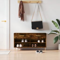 Berkfield Home Shoe Bench Smoked Oak 102x35x55 cm Engineered Wood in Brown - Size: 102 x 35 x 55 cm