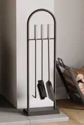 Home Discount Fire Vida 4 Piece Arc Companion Set Indoor Outdoor Fireplace Tool in Black
