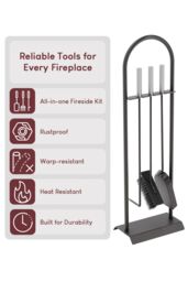 Home Discount Fire Vida 4 Piece Arc Companion Set Indoor Outdoor Fireplace Tool in Black - thumbnail 4