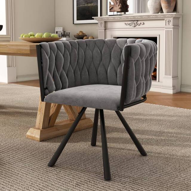 Merax Velvet Swivel Dining Chair with Metal Legs in Grey - image 1