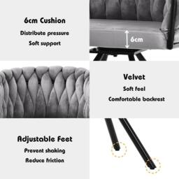 Merax Velvet Swivel Dining Chair with Metal Legs in Grey - thumbnail 5