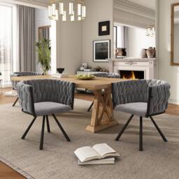 Merax Velvet Swivel Dining Chair with Metal Legs in Grey - thumbnail 3