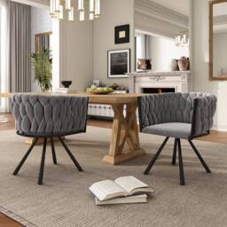 Merax Velvet Swivel Dining Chair with Metal Legs in Grey - thumbnail 2