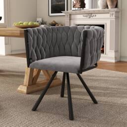 Merax Velvet Swivel Dining Chair with Metal Legs in Grey - thumbnail 1