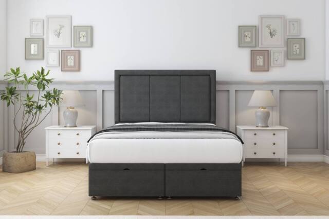 "Comfort Beds Savoy Dumfries Ottoman Bed Base-54"" Floor Standing Headboard in Dark Grey - Size: Small Single" - image 1
