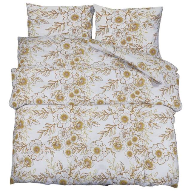 Berkfield Home Duvet Cover Set White & Brown 155x220 cm Cotton - image 1