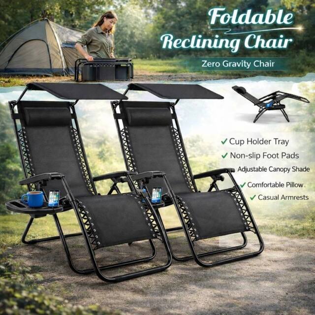 ATEK 2x Zero Gravity Chair Foldable Reclining Garden Sun Lounger Adjustable in Black - image 1